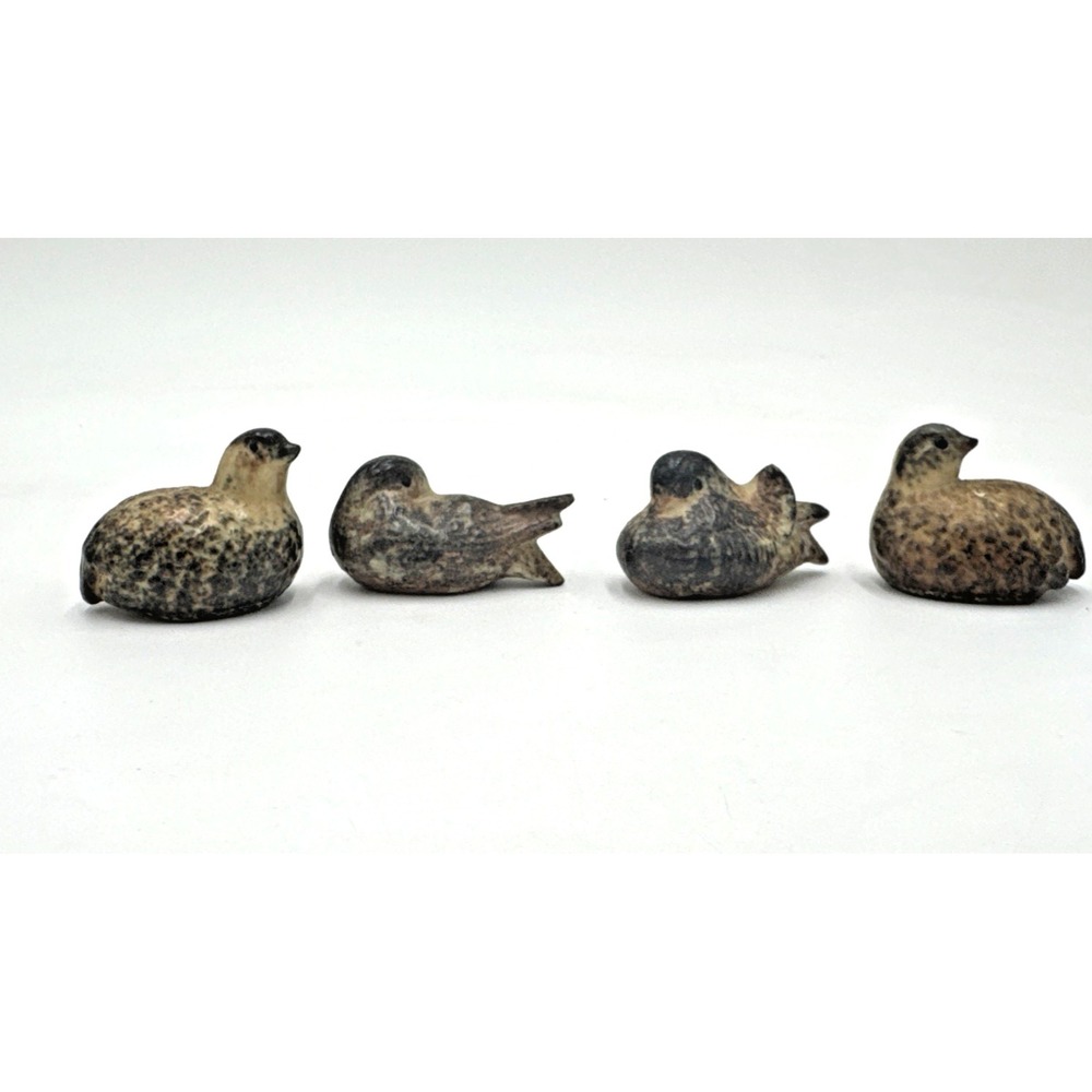 Pottery Stoneware Clay Quail Miniature Set of 4 MCM